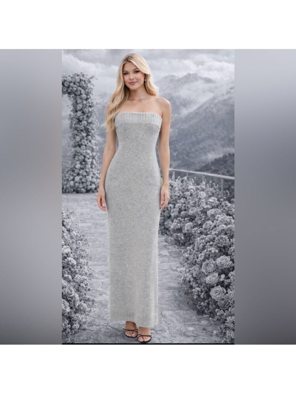 NWT Aya Muse Sera Gray Strapless Wool Maxi Dress L